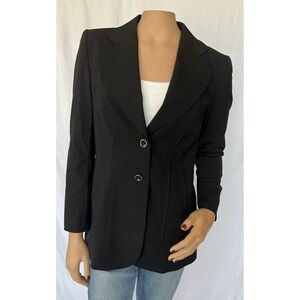 Escada Womens Black Blazer Jacket Size 38 Collared 2 Buttons Wool Blend